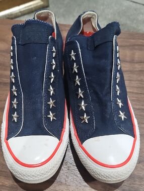 Converse All Star USA Navy Star-Embellished Slip-On Sneakers sz 9